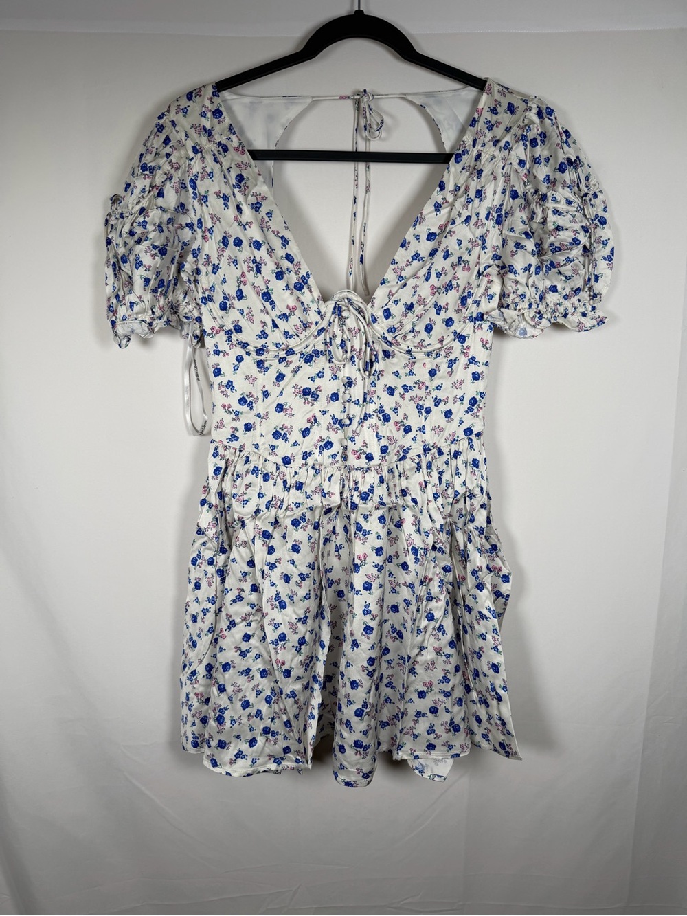 For Love & Lemons Paulina Puff Sleeve Cottage Romantic Open Back Mini Dress